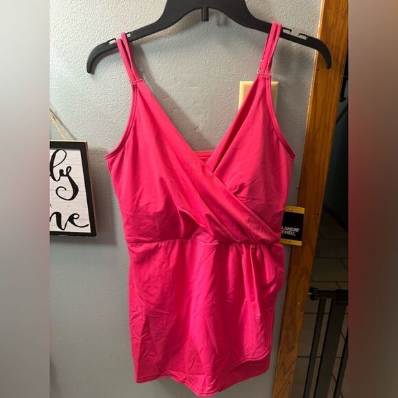 Lands' End Women's Chlorine Resist Tulip Wrap Swim Dress Swimsuit NWT Sz M Pink - Picture 9 of 10